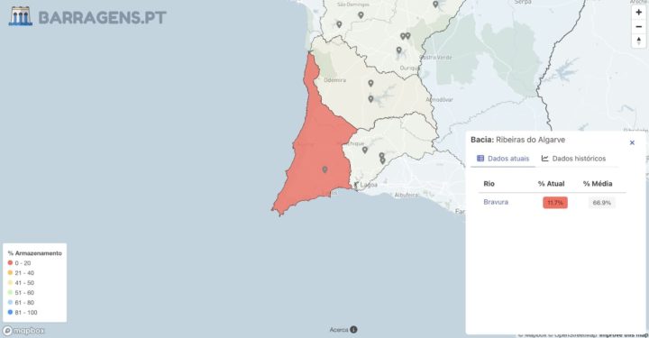 Imagem com informação do nível de água nas bacias hidrográficas