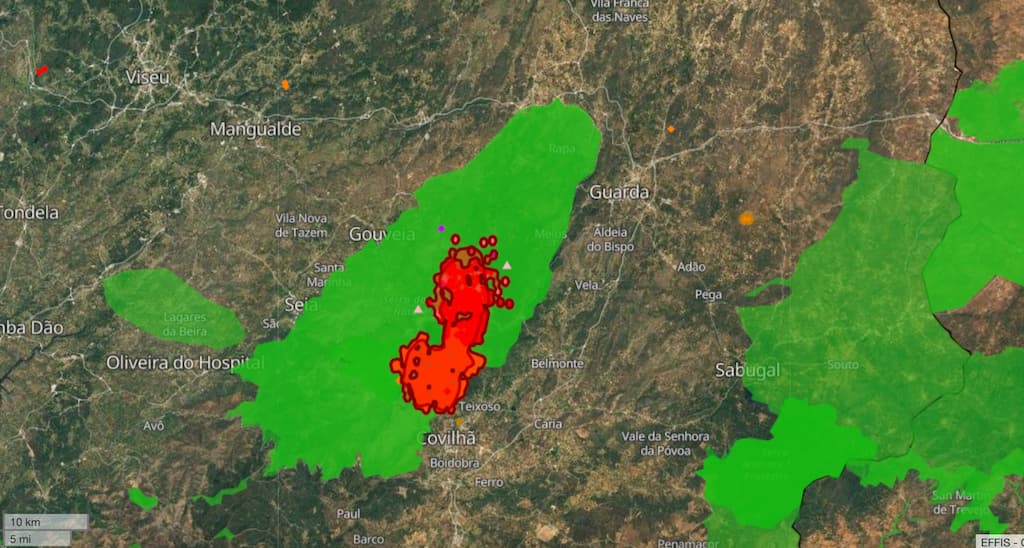 Fogo na Serra da Estrela: Veja a catástrofe no EFFIS