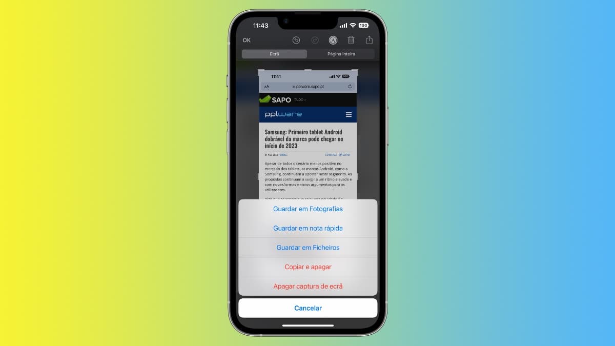 iOS 16 beta 5 adiciona opção “Copiar e Apagar” para partilhar capturas de ecrã