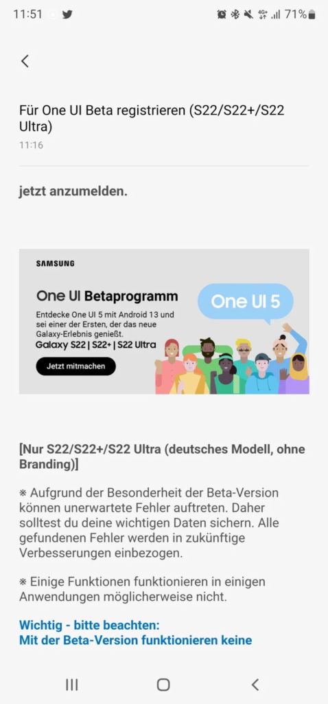 One UI 5 Android 13 Samsung Galaxy S22 versão