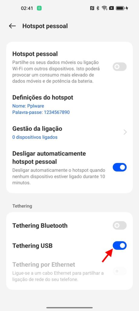 Internet partilhar Android Wi-Fi USB