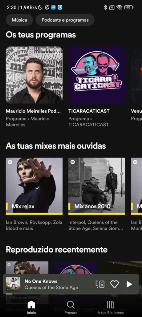 Spotify podcasts música interface escolher