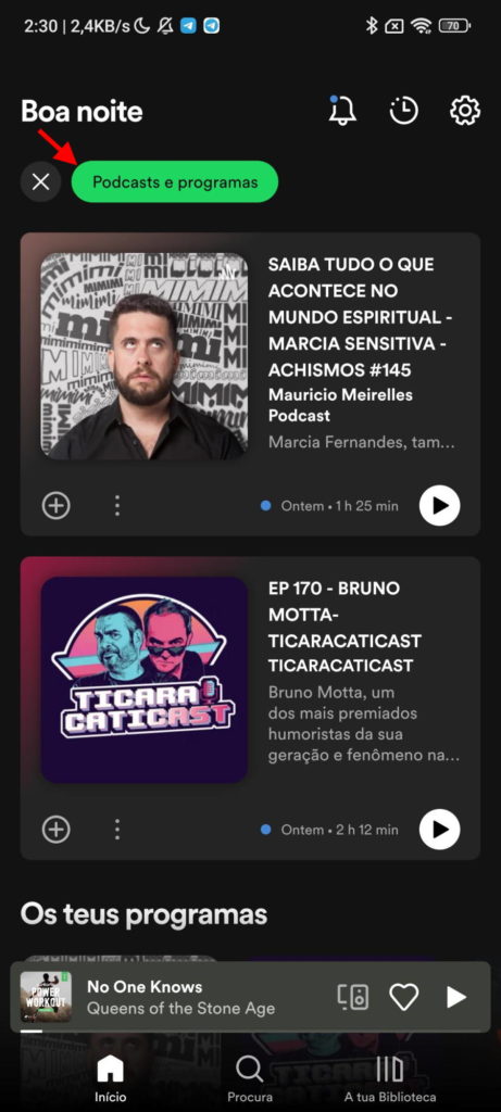 Spotify podcasts música interface escolher