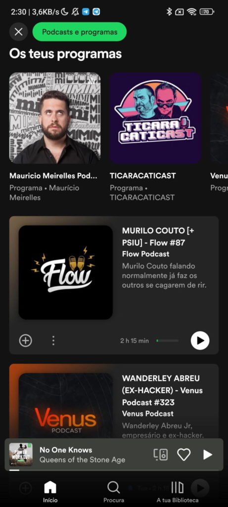 Spotify podcasts música interface escolher
