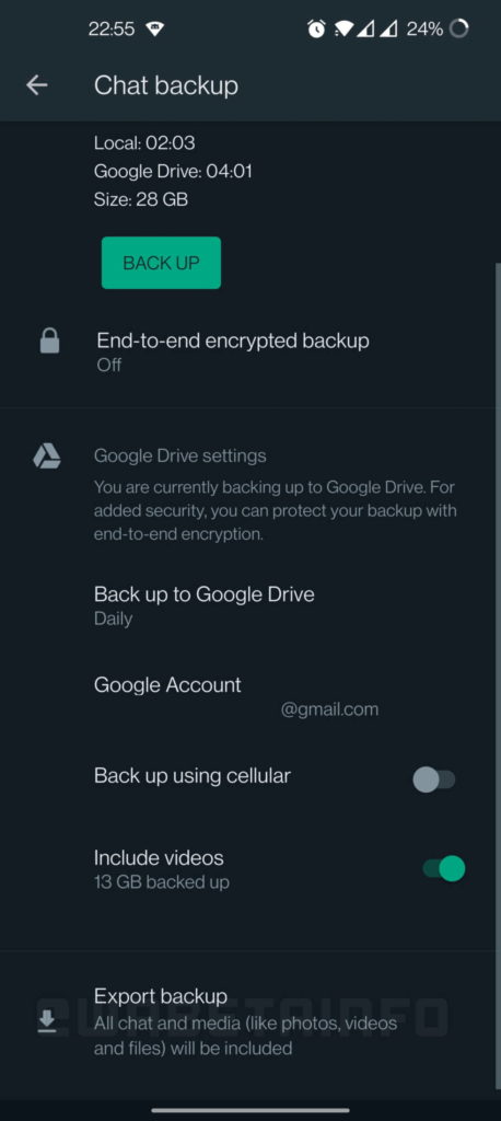 WhatsApp backups mudança mensagens