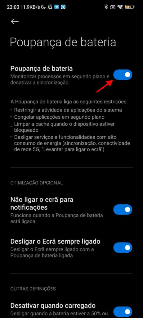 bateria Xiaomi poupar smartphone