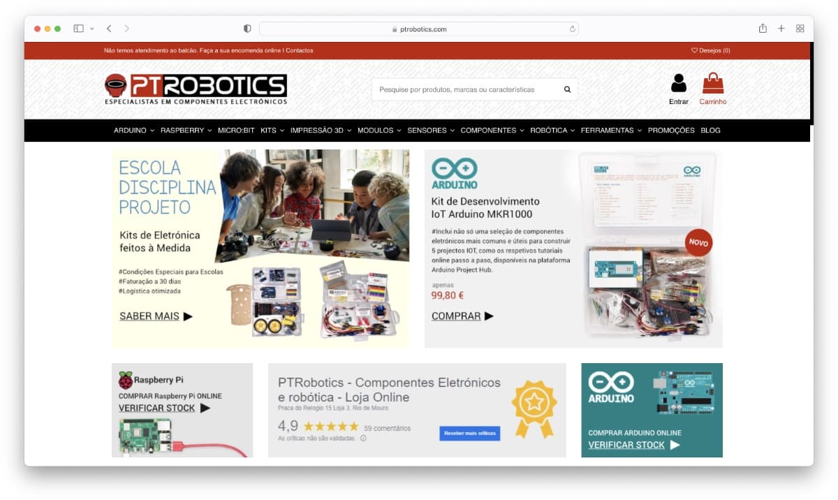PTRobotics a loja dos engenheiros, professores, inventores, designers, estudantes e até curiosos