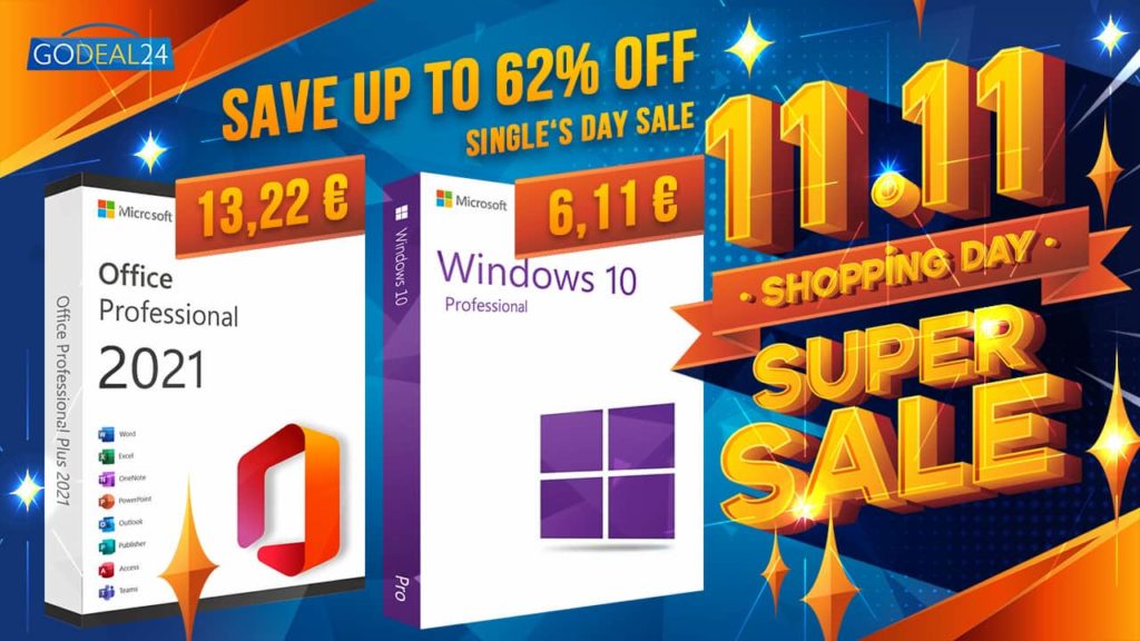 Capicua dos 11 nas chaves digitais: Lifetime Office 2021 a 13,22€ e Windows 10 nos 6,11€