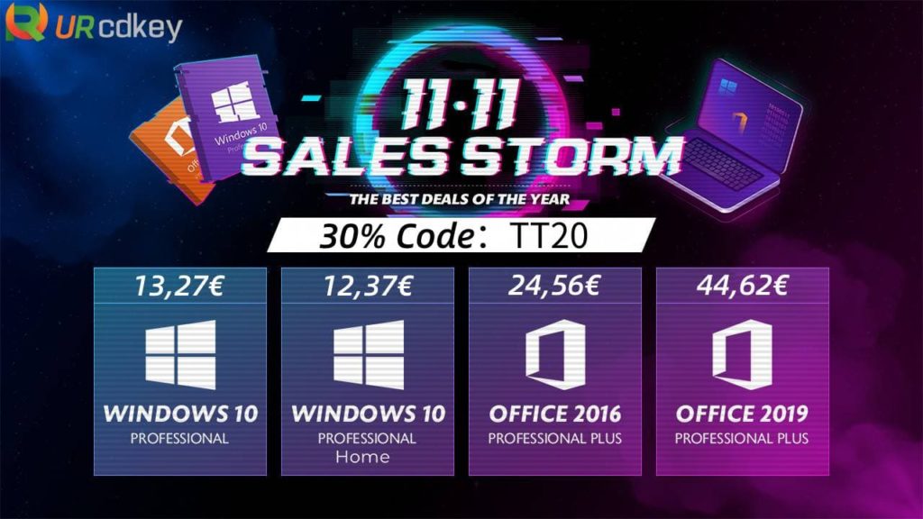 Sales Storm 11.11 URCDKey: Windows a 13,27€, Office a 24€