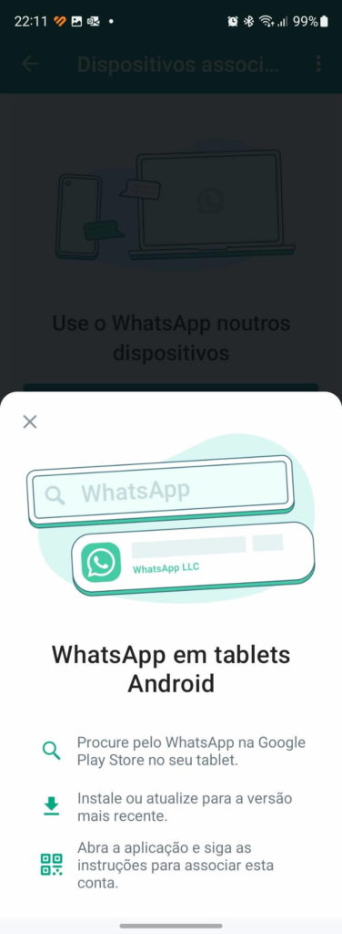WhatsApp tablets Android sincronizar testar