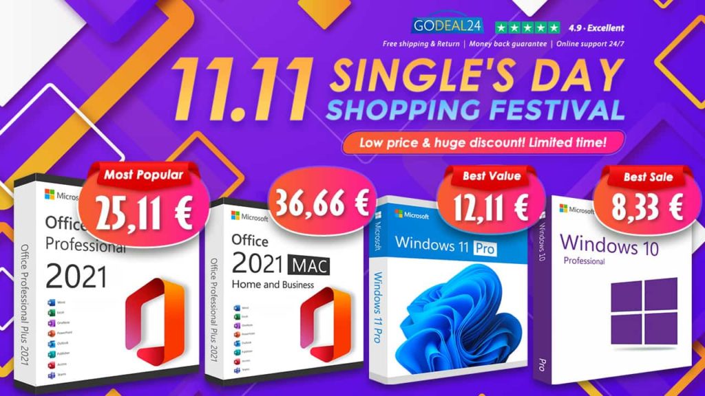 Descontos Imperdíveis de Pré-Natal: Adquira o Office 2021 Pro Vitalício por apenas €24,24 ou o Windows 11 Pro por €12,12!