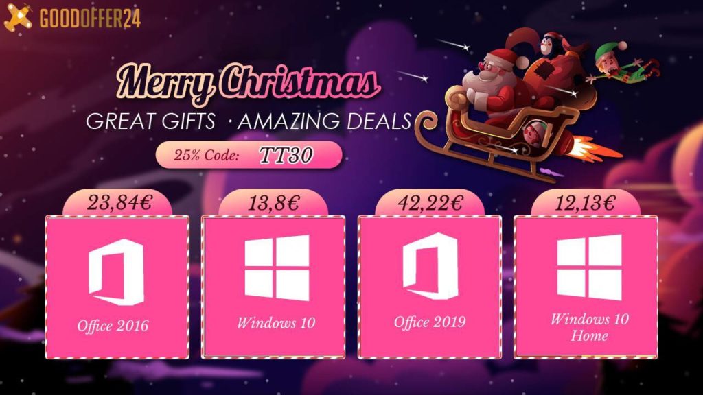 Volta o Natal à GoodOffer24: chaves digitais vitalicias para Windows, Office e outros