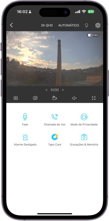 Imagem app Tapo para gerir a Câmara de Videovigilância TP-Link