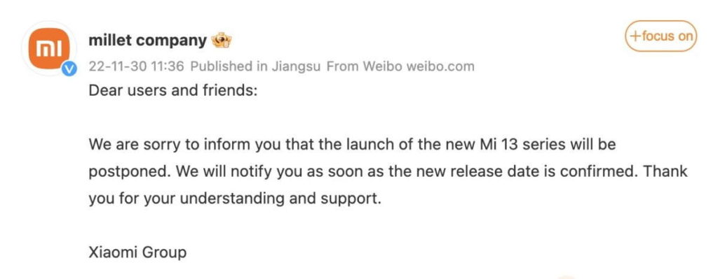 Xiaomi 13 cancelada marcas chinesas