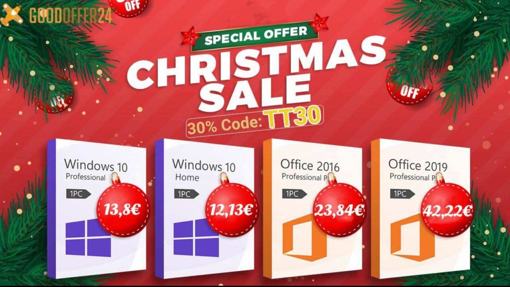 Feliz Natal Goodoffer24: chaves vitalícias a 14€ do Windows 10 Pro, 24€ no Office Pro Plus