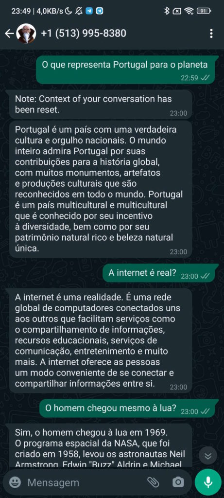 chatGPT smartphone WhatsApp inteligência artificial