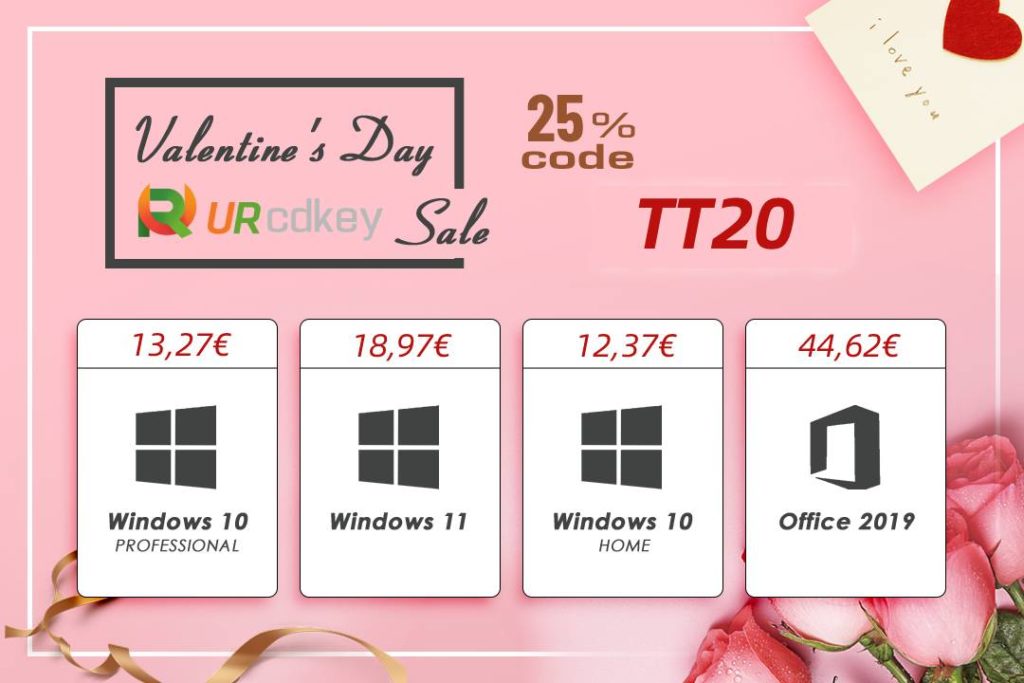 Dia dos namorados? O Windows, o Office, jogos e mais com todo o charme na URCDkey