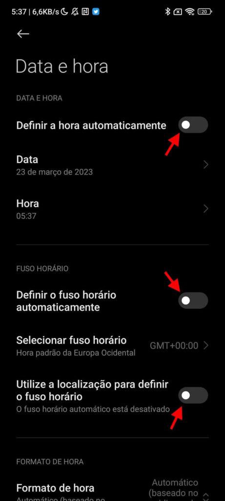 smartphone relógio hora Android acertar
