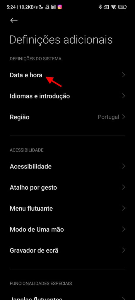 smartphone relógio hora Android acertar