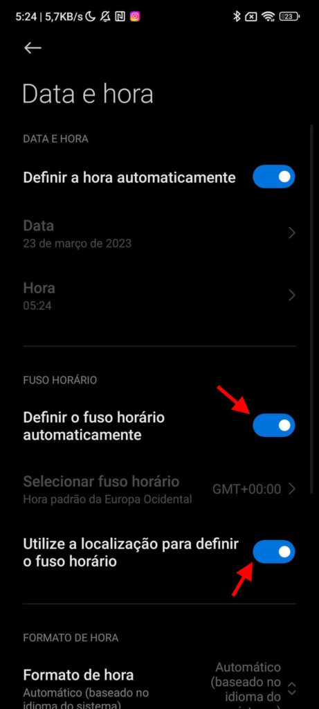 smartphone relógio hora Android acertar
