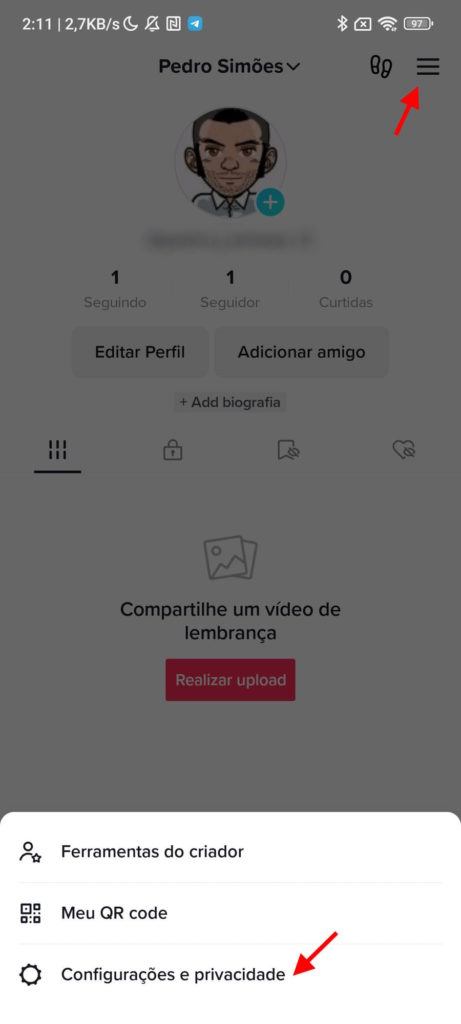 TikTok apagar conta rede social