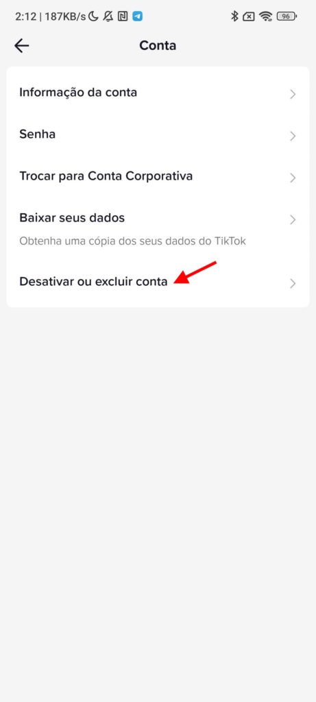 TikTok apagar conta rede social