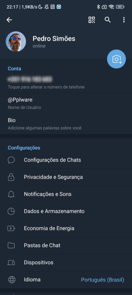 Telegram smartphone bateria energia poupar