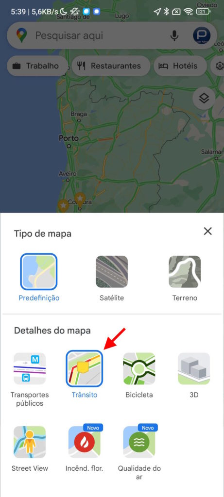 Google Maps trânsito combustíveis viagem rota