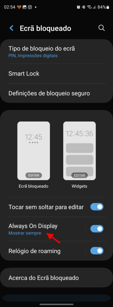 Samsung Standby Mode smartphones repouso