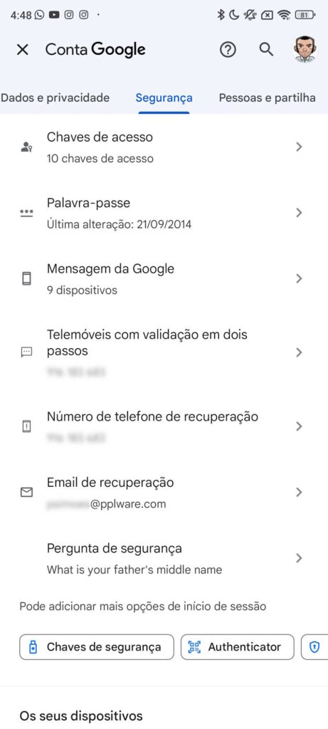 Google conta telefone e-mail recuperar