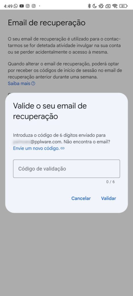 Google conta telefone e-mail recuperar