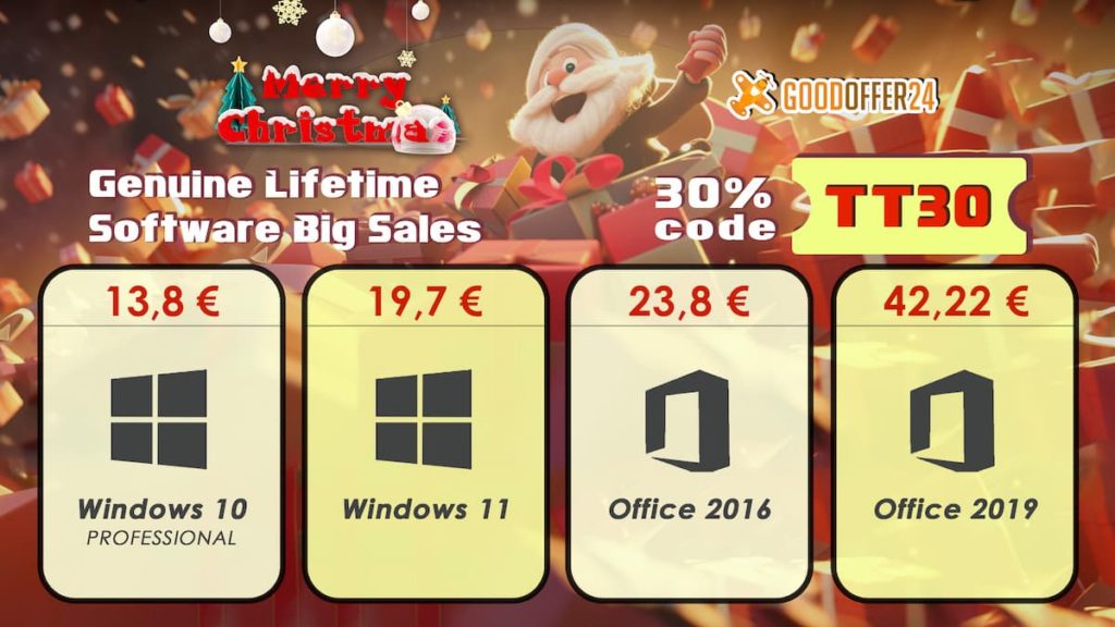 Christmas Party com desconto de até 85% no Windows e Office da GoodOffer24