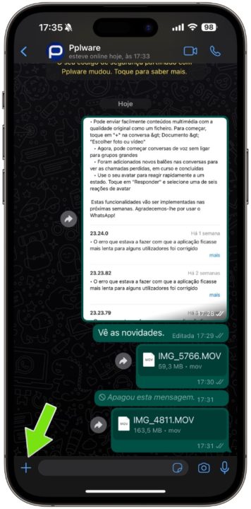 Imagem nova funcionalidade do WhatsApp
