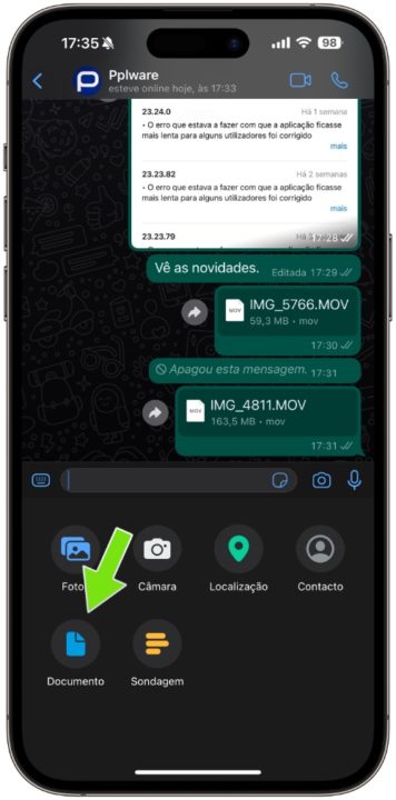Imagem nova funcionalidade do WhatsApp