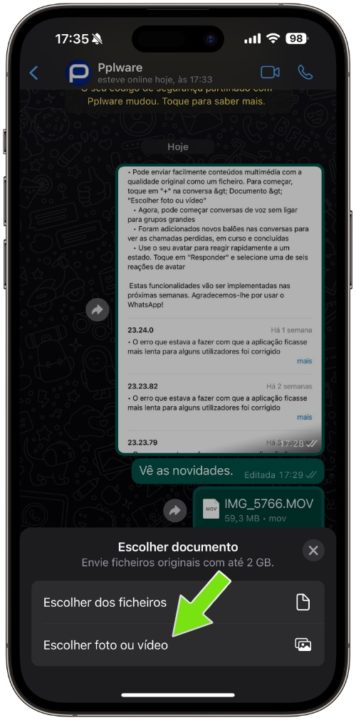 Imagem nova funcionalidade do WhatsApp