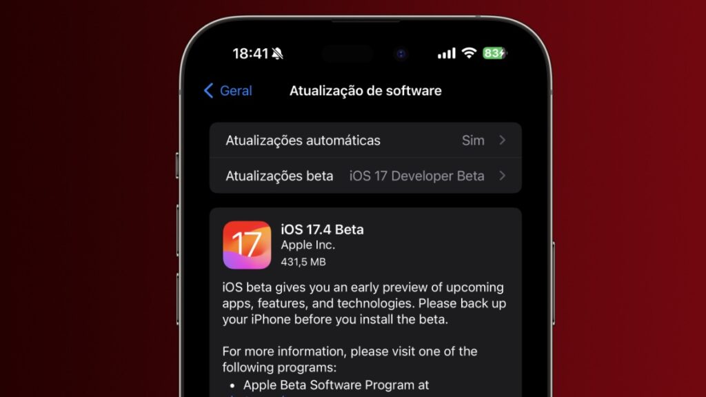 Apple lança versão revista do iOS 17.4 beta 1