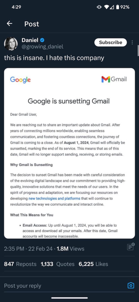 Gmail Google acabar X Internet