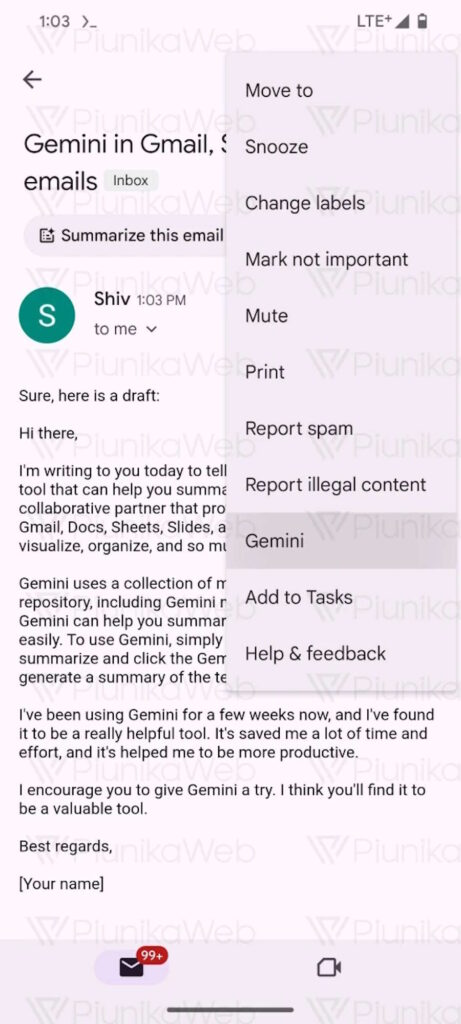 Gmail Google IA botão Gemini