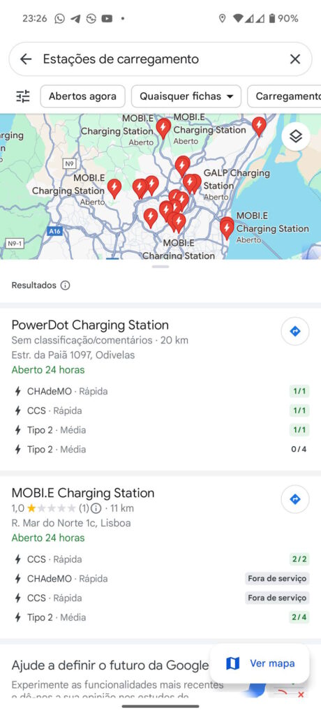 Google Maps Android condutores carros elétricos