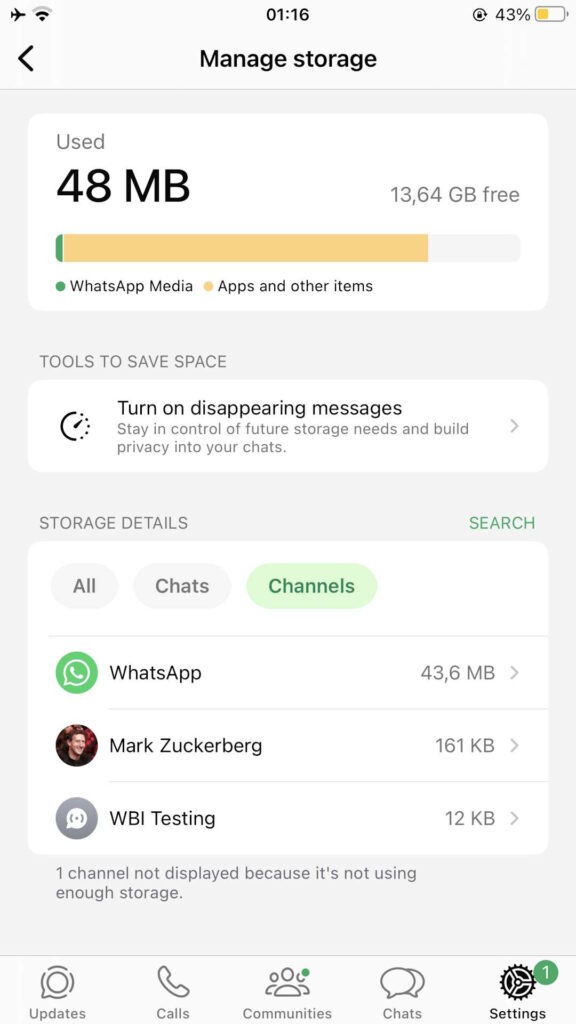 WhatsApp espaço armazenamento smartphone