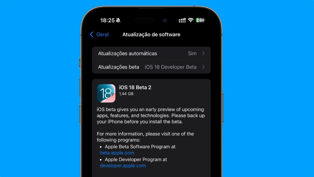 iOS 18 beta 2 disponível para programadores
