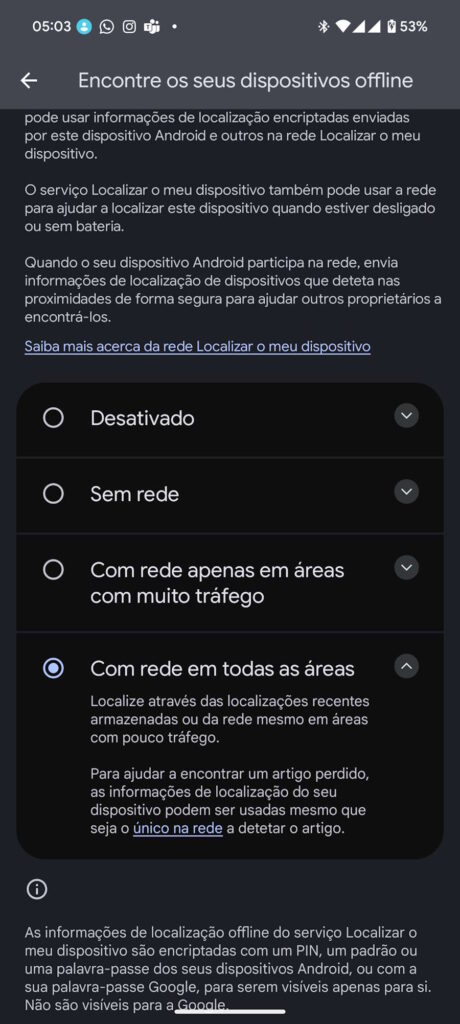 Google Android Localizar dispositivo rede