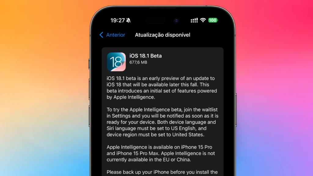 iOS 18.1 beta 1 já disponível com as primeiras funcionalidades do Apple Intelligence