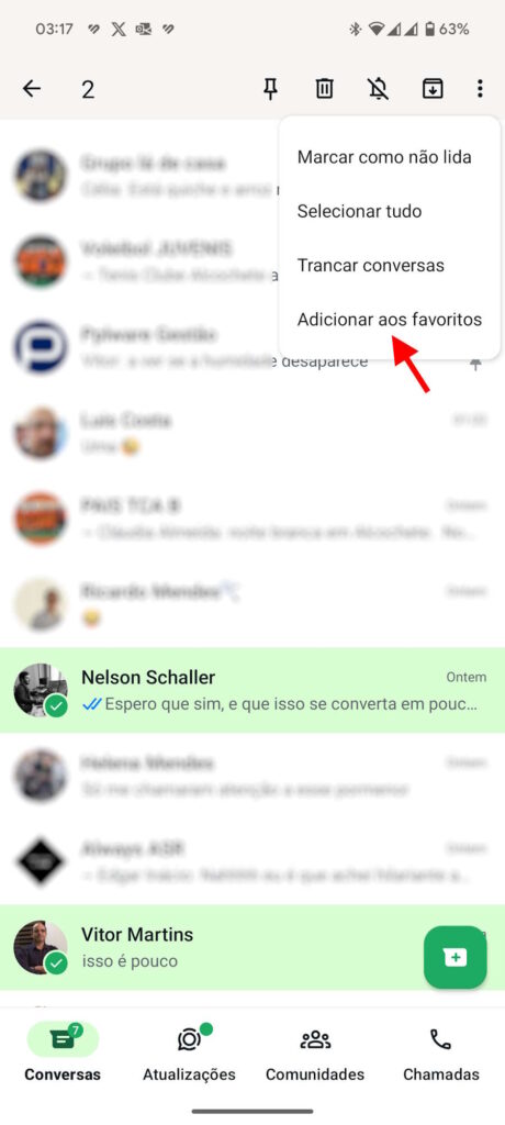 WhatsApp favoritos contactos conversas