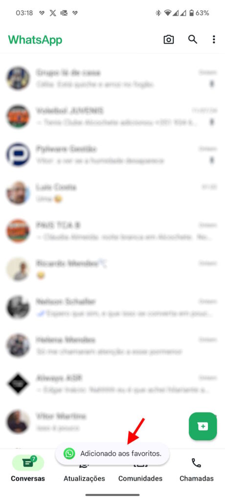 WhatsApp favoritos contactos conversas