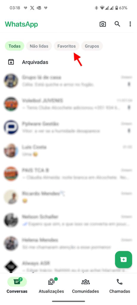 WhatsApp favoritos contactos conversas