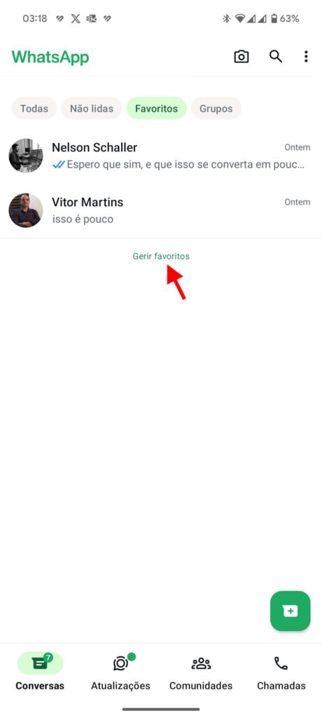WhatsApp favoritos contactos conversas