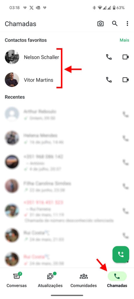 WhatsApp favoritos contactos conversas