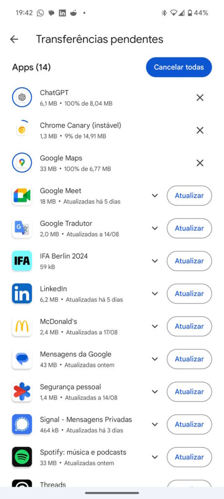 Android Play Store Google atualizações apps