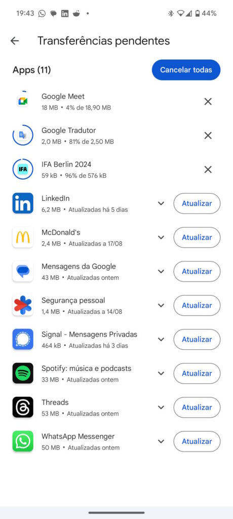 Android Play Store Google atualizações apps